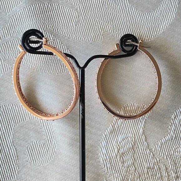 FAC Rose Gold Cubic Zirconia Hoop Earrings NWT - Picture 3 of 9